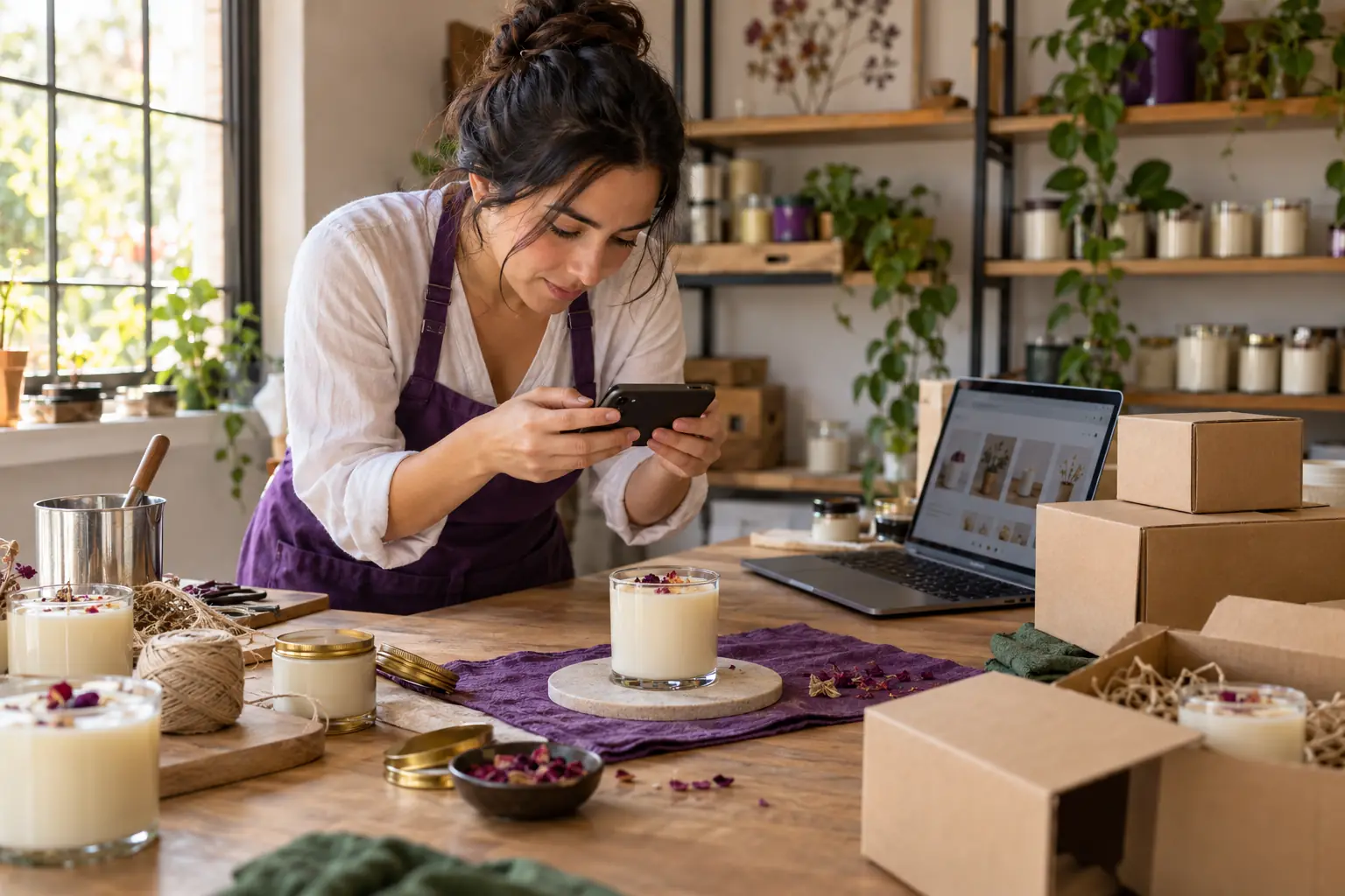 Una emprendedora fotografía sus productos para su tienda en línea